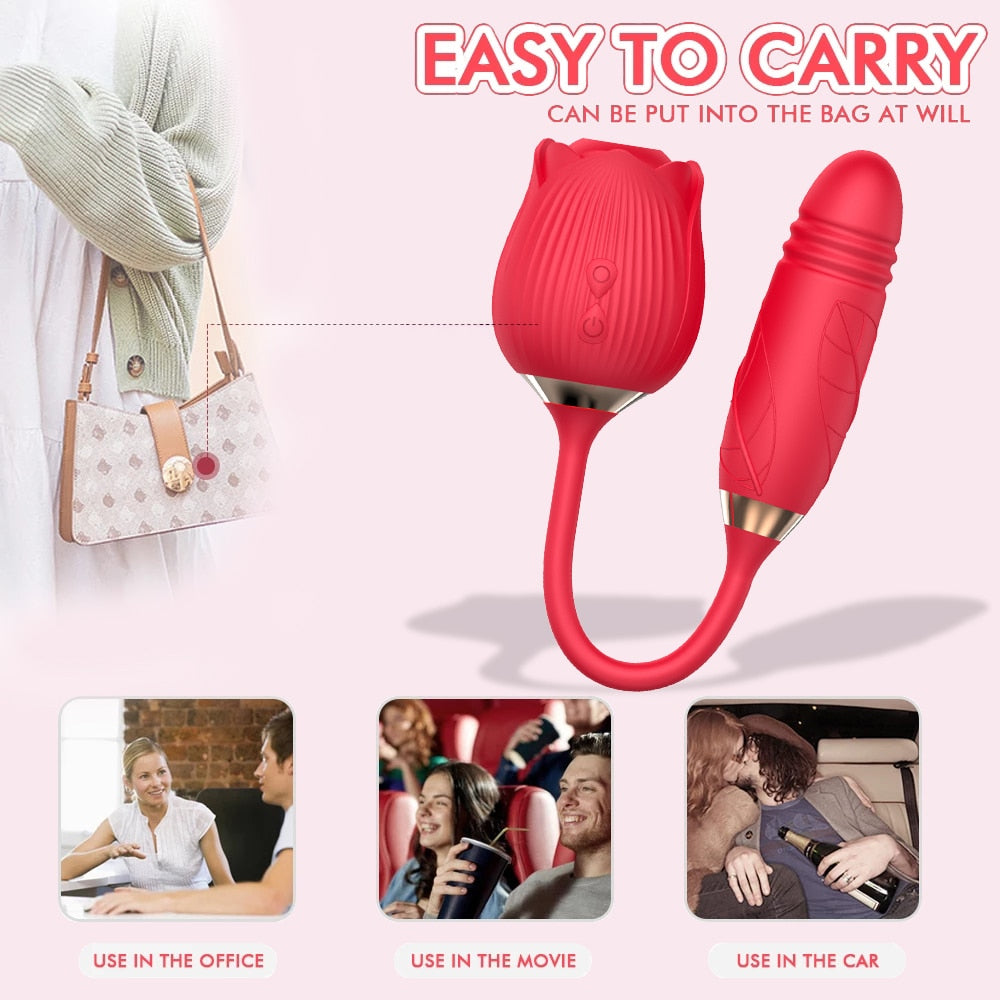 Rose Toy Vibrator for Woma10 Speed Clit Sucker Thrusting Nipple Blowjob Sex Toys for Women Cobulipo