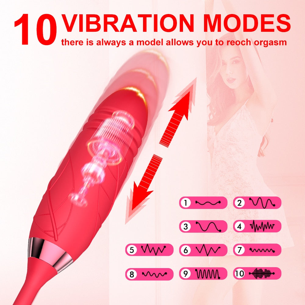Rose Toy Vibrator for Woma10 Speed Clit Sucker Thrusting Nipple Blowjob Sex Toys for Women Cobulipo