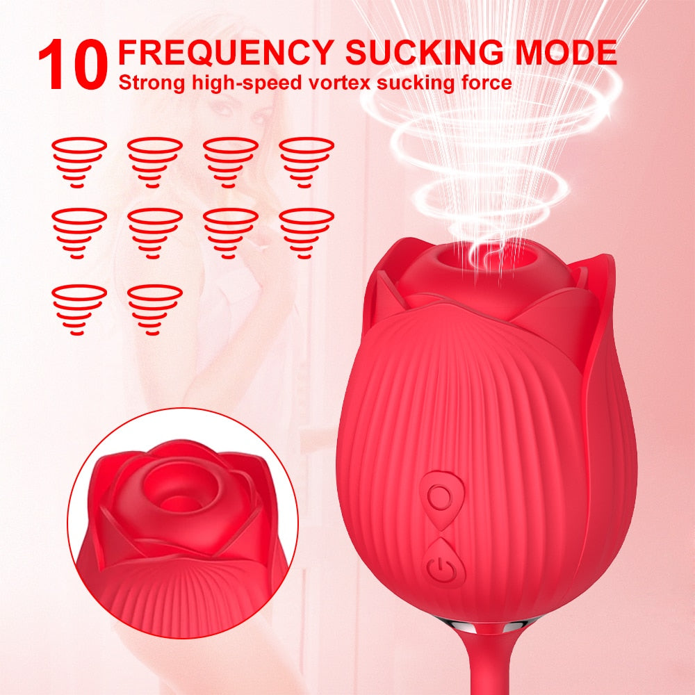 Rose Toy Vibrator for Woma10 Speed Clit Sucker Thrusting Nipple Blowjob Sex Toys for Women Cobulipo