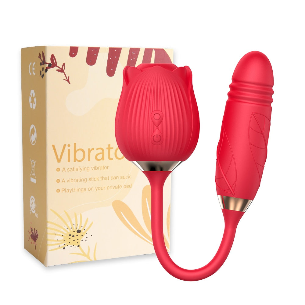 Rose Toy Vibrator for Woma10 Speed Clit Sucker Thrusting Nipple Blowjob Sex Toys for Women Cobulipo
