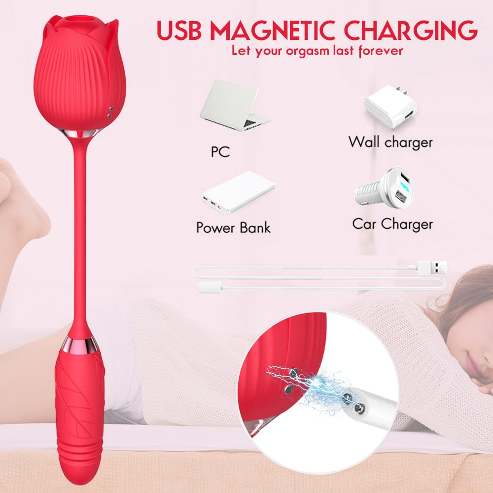 Rose Toy Vibrator for Woma10 Speed Clit Sucker Thrusting Nipple Blowjob Sex Toys for Women Cobulipo