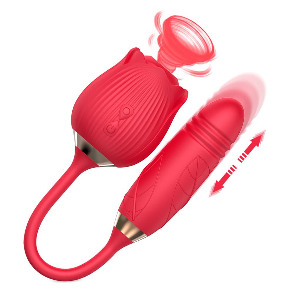 Rose Toy Vibrator for Woma10 Speed Clit Sucker Thrusting Nipple Blowjob Sex Toys for Women Cobulipo